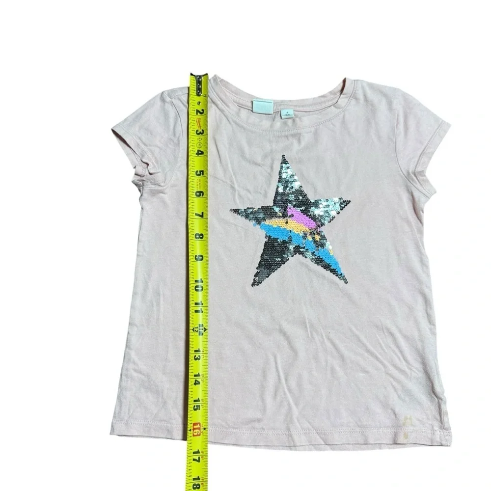 Gap Kids Pink Sequin Star Short Sleeve Tee Shirt Girls Size S 6/7